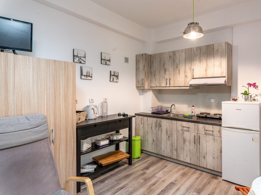 Well-equipped kitchen area with modern appliances in Perfect studio